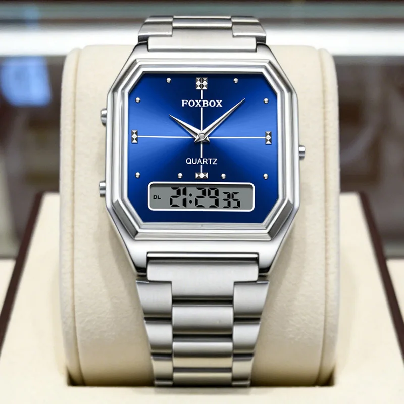 

Мужские часы FOXBOX 2026 класса люкс, модные цифровые кварцевые наручные часы LIGE, спортивные водонепроницаемые светящиеся стальные часы, подарок для мужчин, Reloj