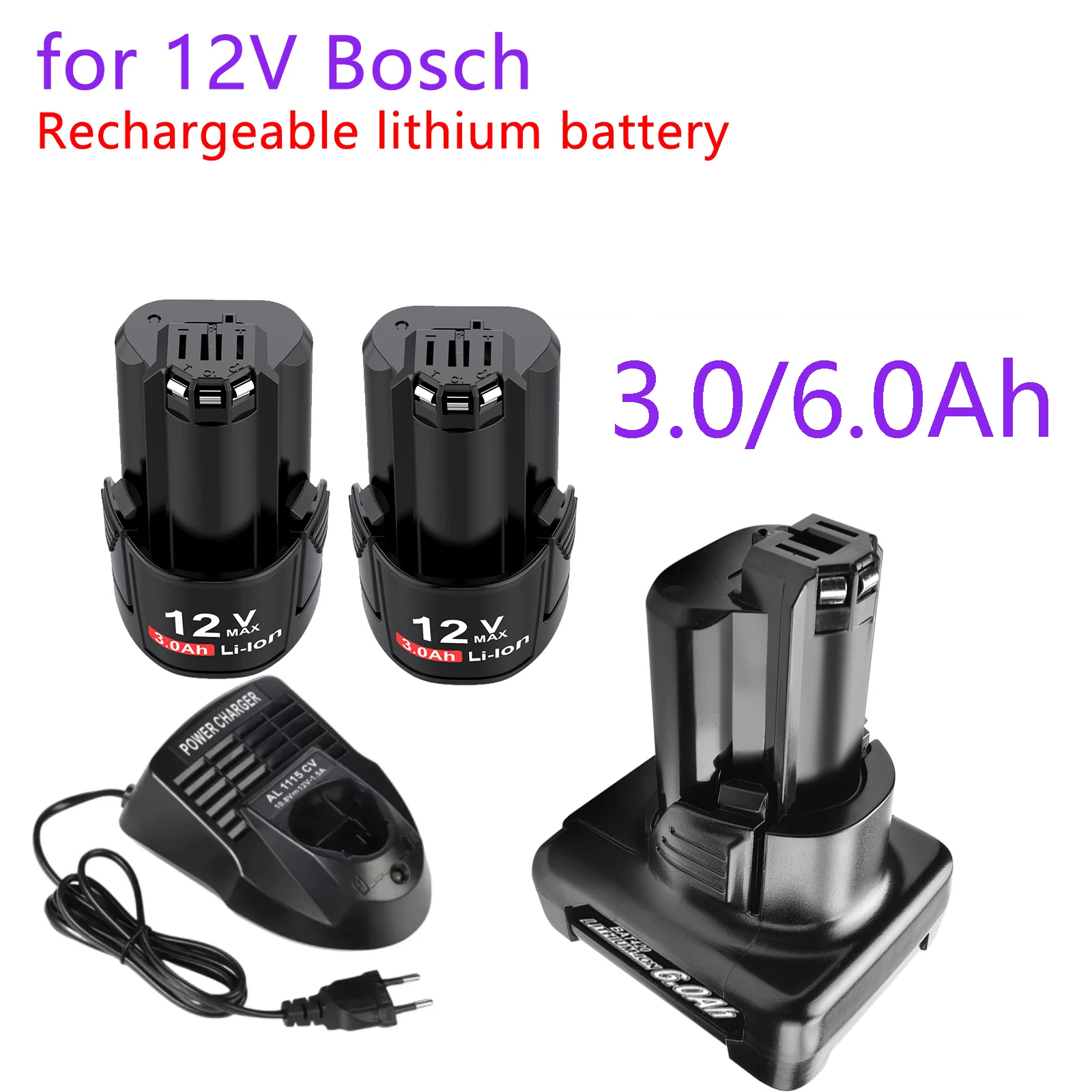 100% für Bosch Akku 12V 3,0Ah 6,0Ah BAT411 Lithium-Ionen Wiederaufladbarer Akku BAT411A BAT412 BAT412A BAT413 Akku-Ladegerät
