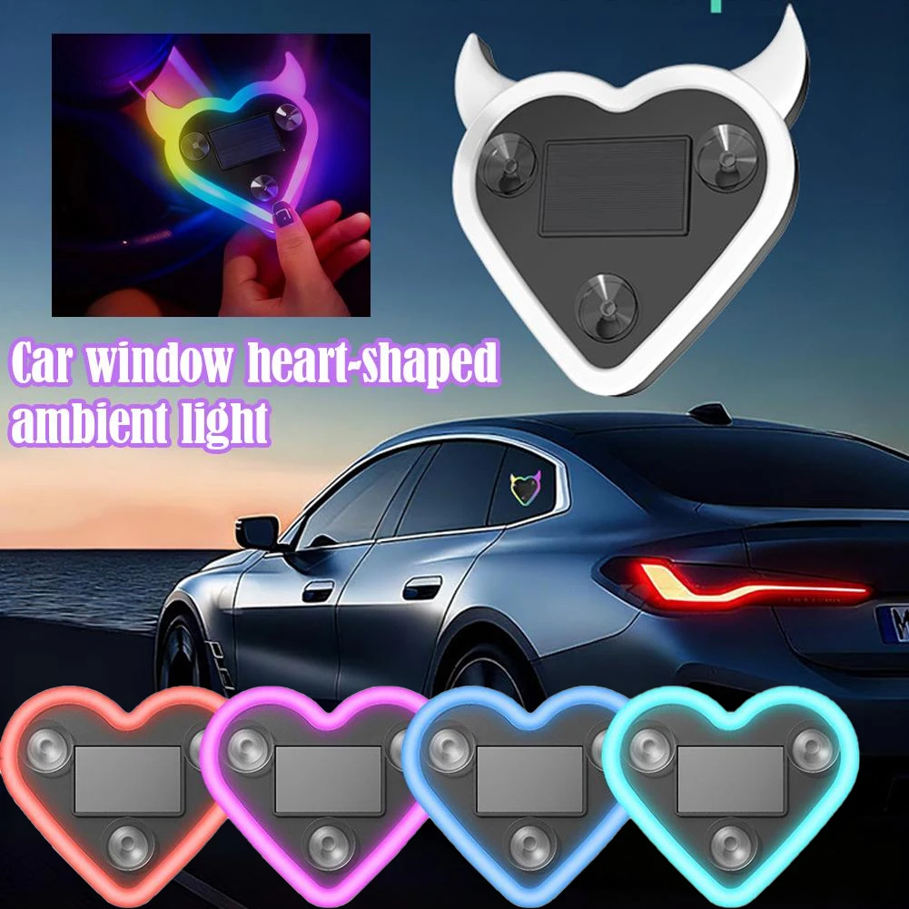 Solar Car Triangle Window Devil's Heart Lamp Suction Cup LED Ambient Light USB Rechargeable Atmosphere Neon Light