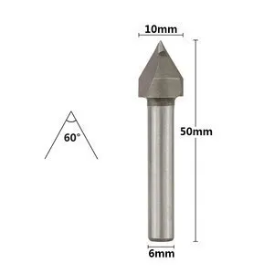 HAMPTON V Slot Milling Cutter 6mm Shank 10mm Diameter 60 Degree Wood Router Bit Carbide End Mill for Woodworking