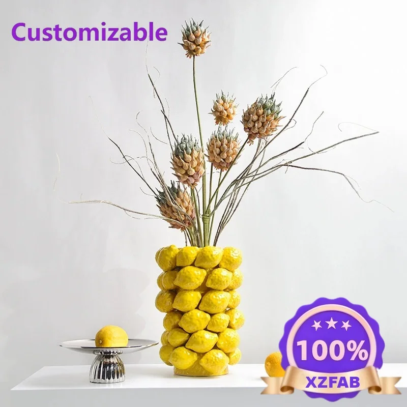 Factory Direct 2026 Creative fruit art ceramic vase unique modern pottery as wedding table decoration accessories or gifts lemon