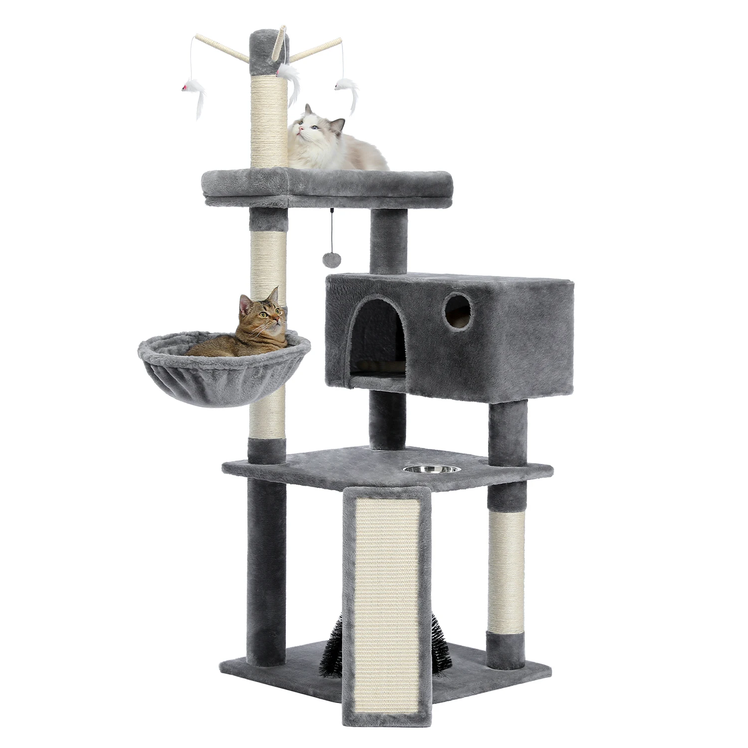 Modern Large Cat Tree with Spacious Condo  Large Top Perch  Cozy Hammock Scratching Post  Climbing Ladder  Feeding Bowl