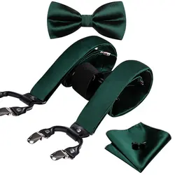 Argento oro rosso nero bianco verde blu rosa seta bretella da uomo regolabile 6 clip bretelle papillon Hanky gemelli Set Barry.Wang