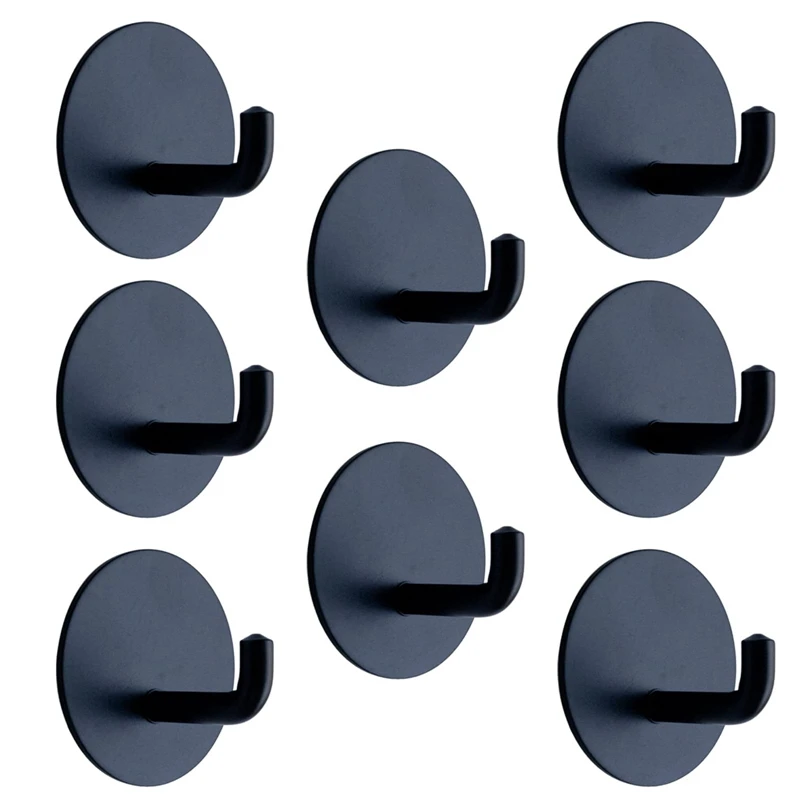 Wall Hooks Adhesive Towel Hooks Waterproof Oilproof 304 Stainless Steel Self Adhesive Hooks Bathroom Kitchen, 8Pcs Black