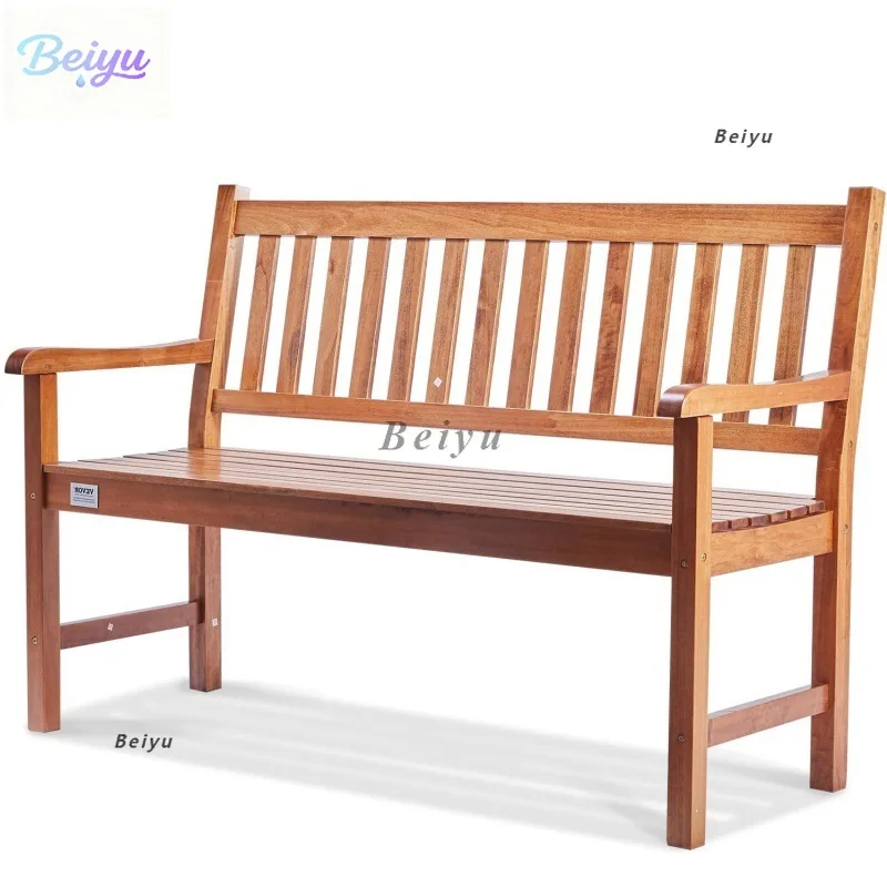 

Wooden outdoor double garden bench with backrest and armrest patio bench for garden park patio