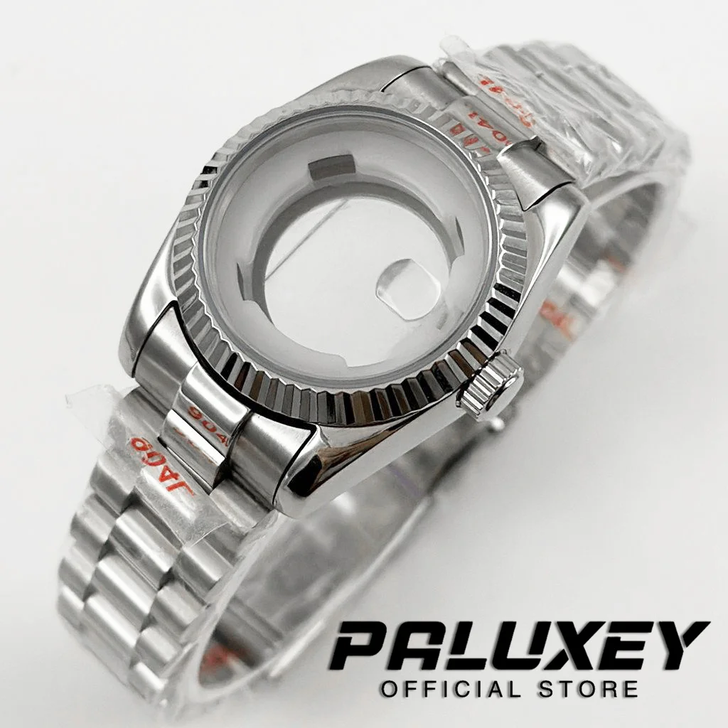 31MM Stainless Steel Sapphire Glass Fluted Curved President Strap Waterproof Watch Case for Ladies Women Fit NH05 NH06 Movement