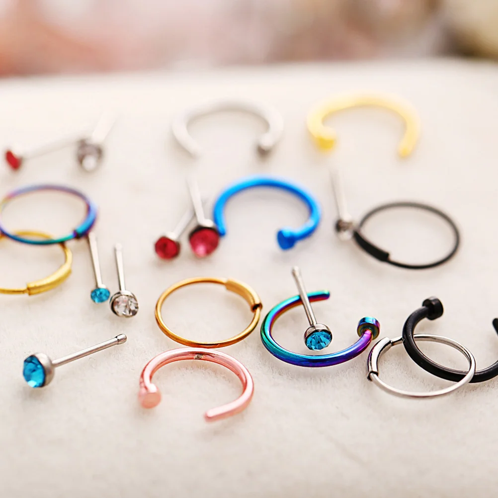 22 قطعة مجموعة خواتم الأنف الفولاذ المقاوم للصدأ موضة هيئة ثقب المجوهرات دائم لا الصدأ للحفلات ديكور الشارع هدية الإبداعية #3