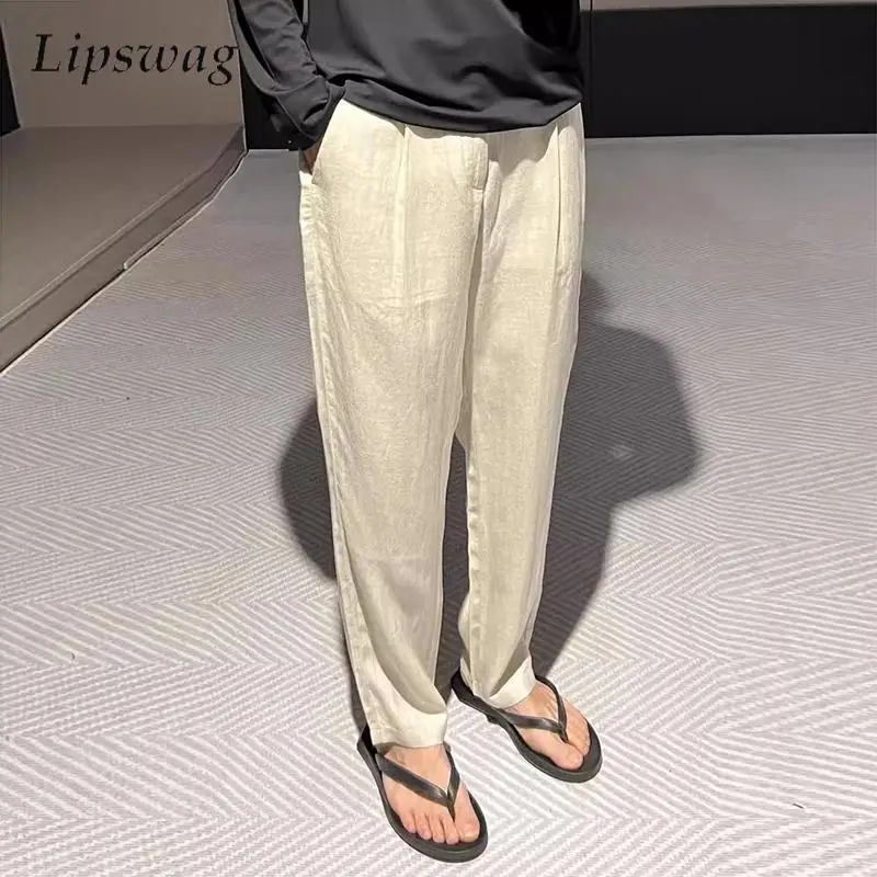 

Fall New Casual Mens Linen Pants Spring Fashion Solid Color Loose Straight Trousers Men Daily Leisure Breathable Linen Trousers