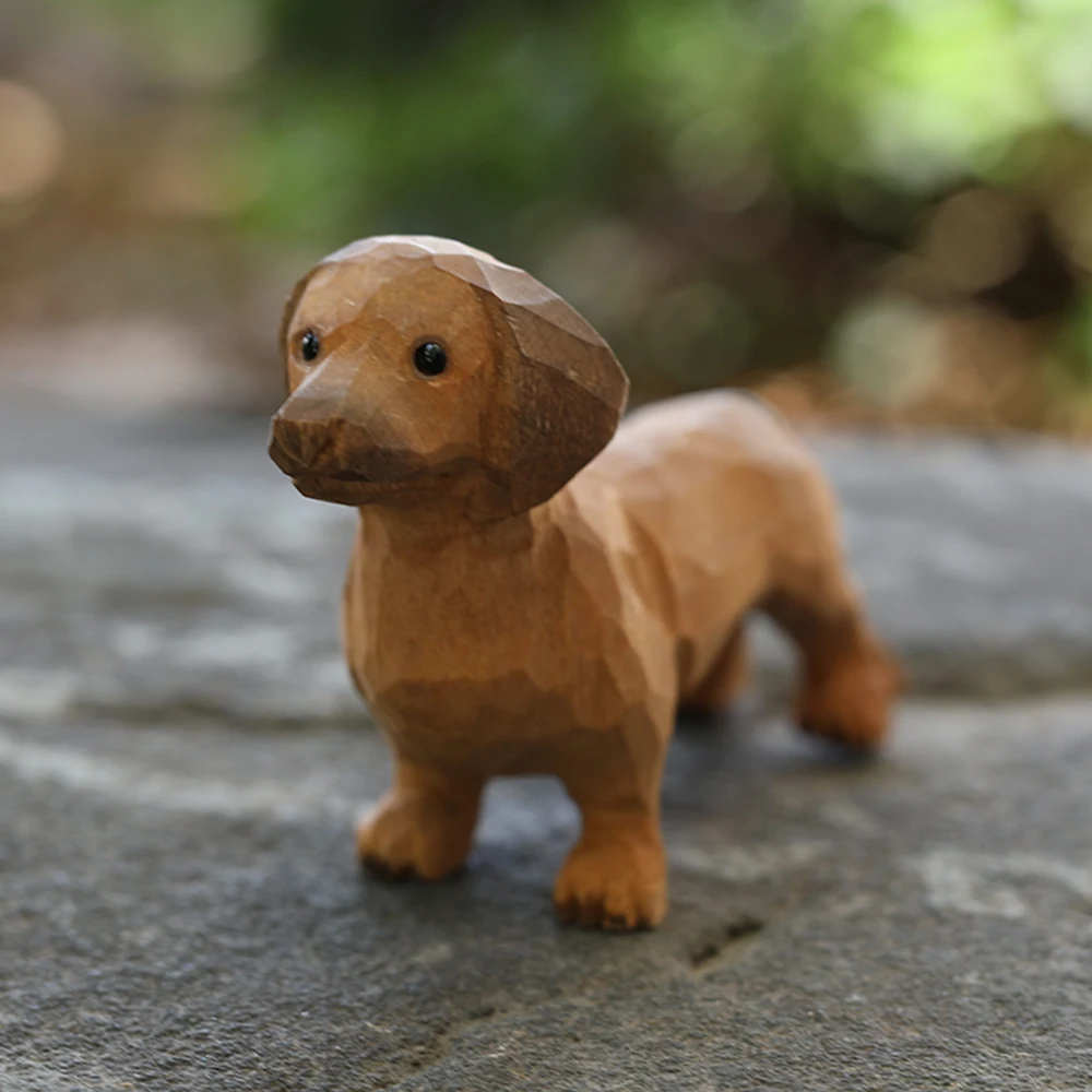 Figura de Perro Salchicha Tallada a Mano en Madera, Estatua de Perro Salchicha, Escultura Decorativa para el Hogar, Escritorio, Oficina, Estante, Regalo para Amantes de las Mascotas