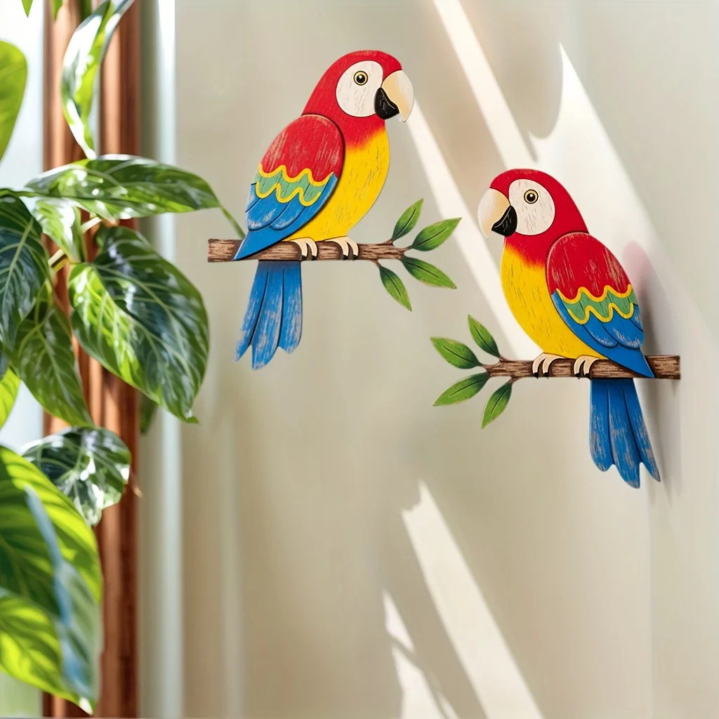 2 قطعة ألوان مائية خشبية الطيور الجدار الديكور غرفة ديكور للأطفال غرفة الديكور المنزل غرفة نوم جدار الشارات غرفة المعيشة #4