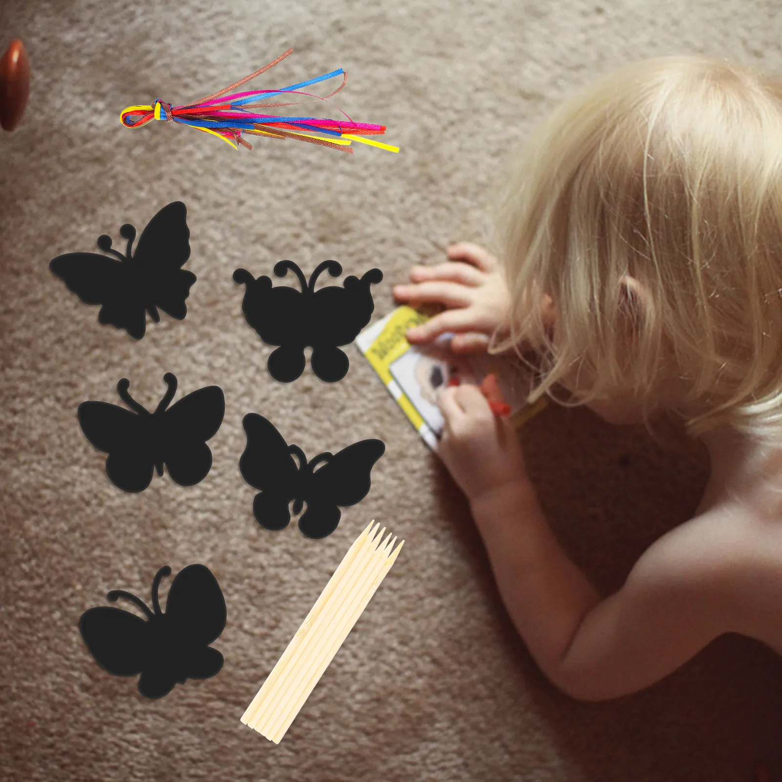 12Pcs Butterfly Shaped Scratch Paper Kit Premium Safe Art Material for DIY Party Favors Halloween Decorative Crafting