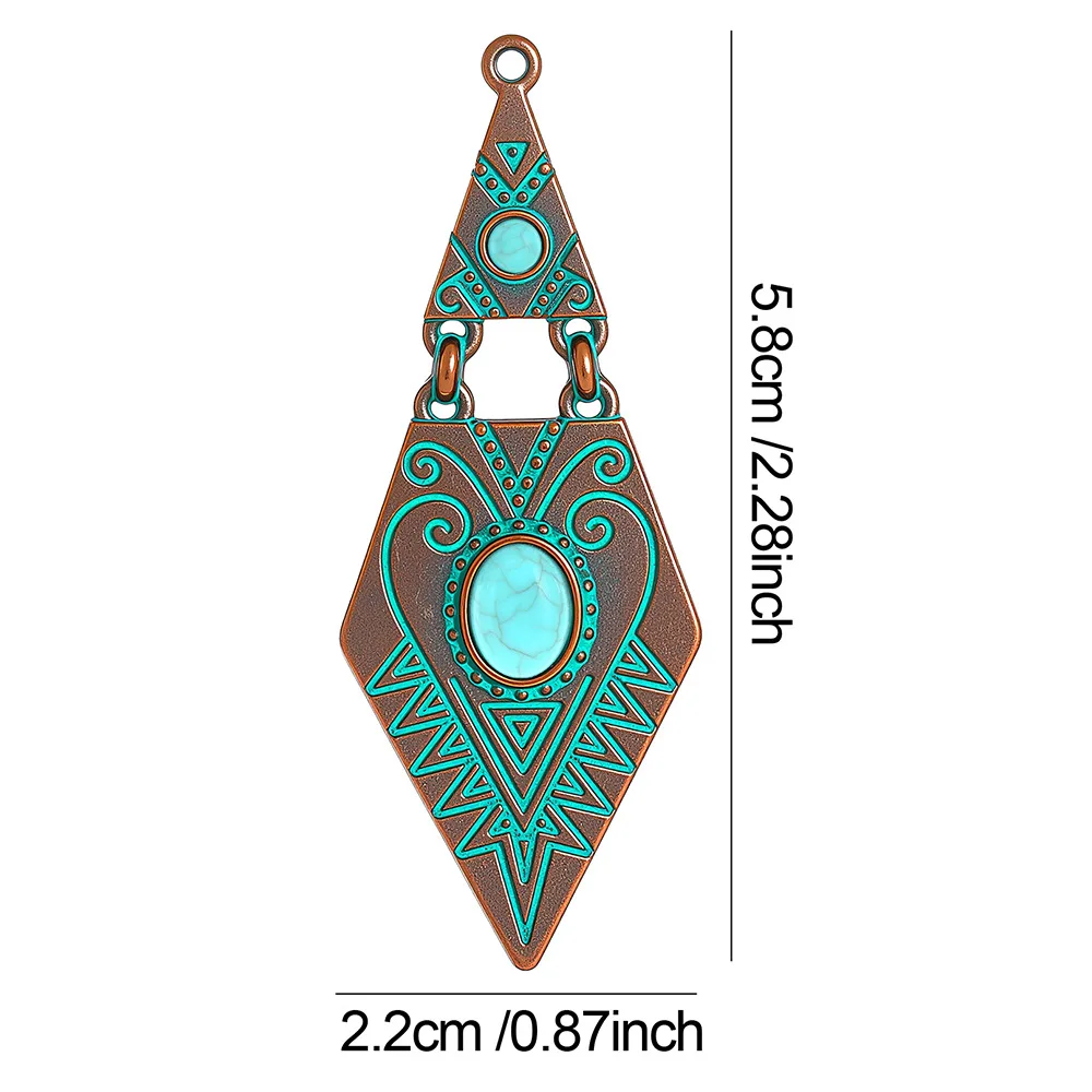 10pcs/pack Vintage Bohemia Antique Stone Setting Rhombus Charms Pendants for DIY Jewelry Making Earrings Findings Components
