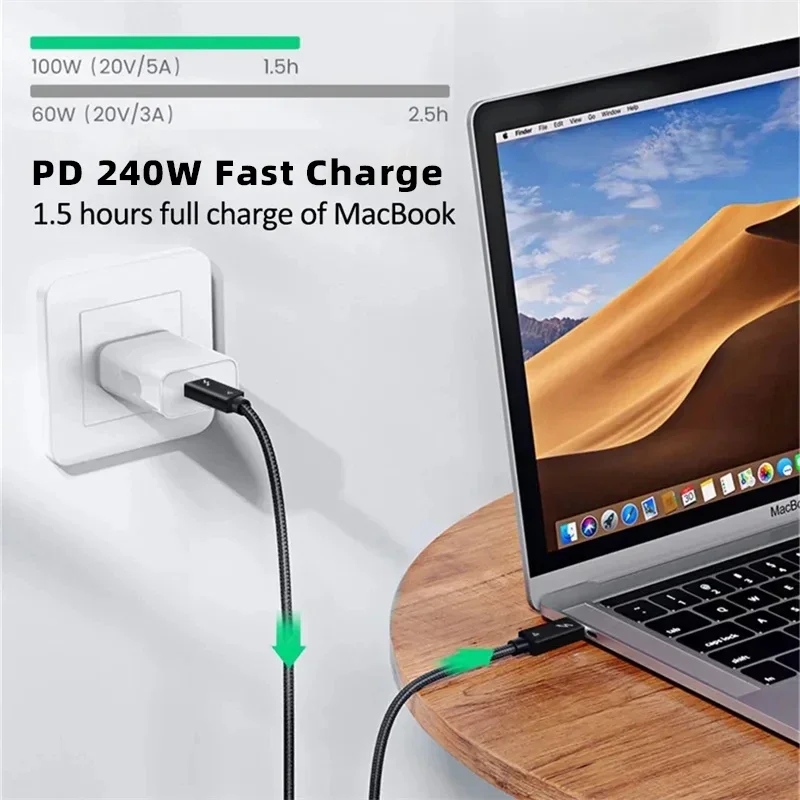Thunder-bolt 4 USB C-유형 C 케이블 USB4 40Gbps USB-C 데이터 케이블 PD 240W Macbook Pro iPad용 고속 충전 유형-c 충전 라인