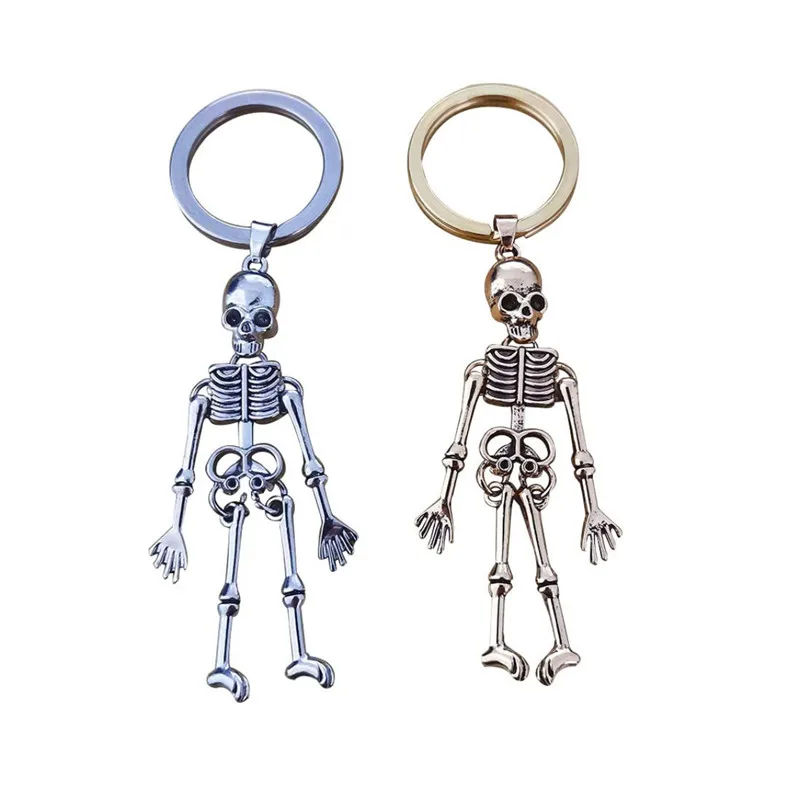 Skull Keychain Punk Multi-jointed Skeleton Keyring Car Charms Gothic Horror Pendant Halloween Ghost Head Jewelry Couple Gift