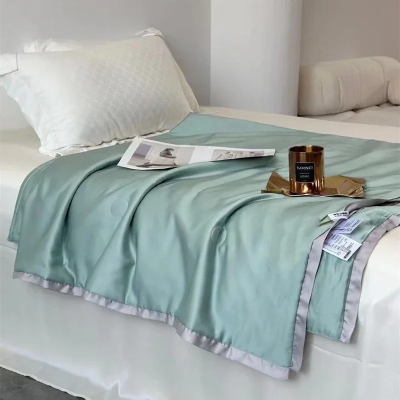 200x230cm Summer 100% Eucalyptus Lyocell Fiber Quilt Blanket Cooling Silky Solid Color Lightweight Comforter Queen Size Bedding
