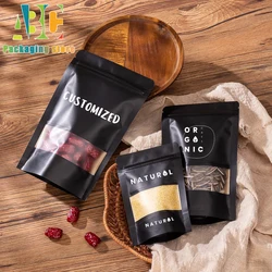 Black Kraft Paper Standing with Window Bag, Can Customizable Printed Logo for Nut, Candy, Biscuit Gift Pouch
