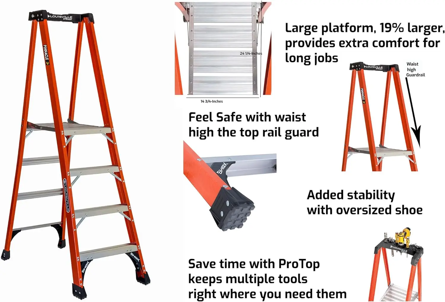 

Louisville Ladder FXP1804HD Fiberglass Pro Platform Ladder, Type IAA, 375-Pound Load Capacity, 4-Feet