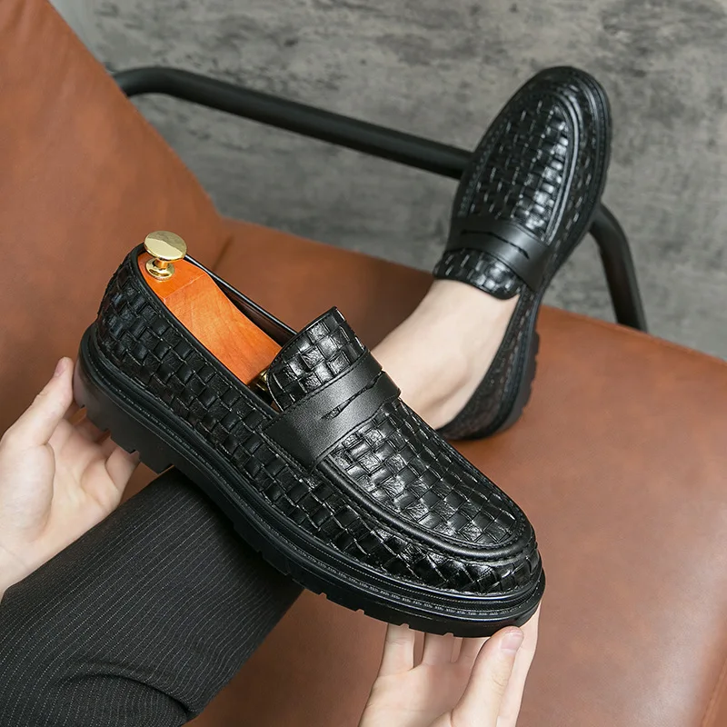 Leather Shoes for Men Office 2024 Weave Men Dress Shoes Italian Formal Loafers Men Fashion Shoes Zapatos De Cuero Para Hombre