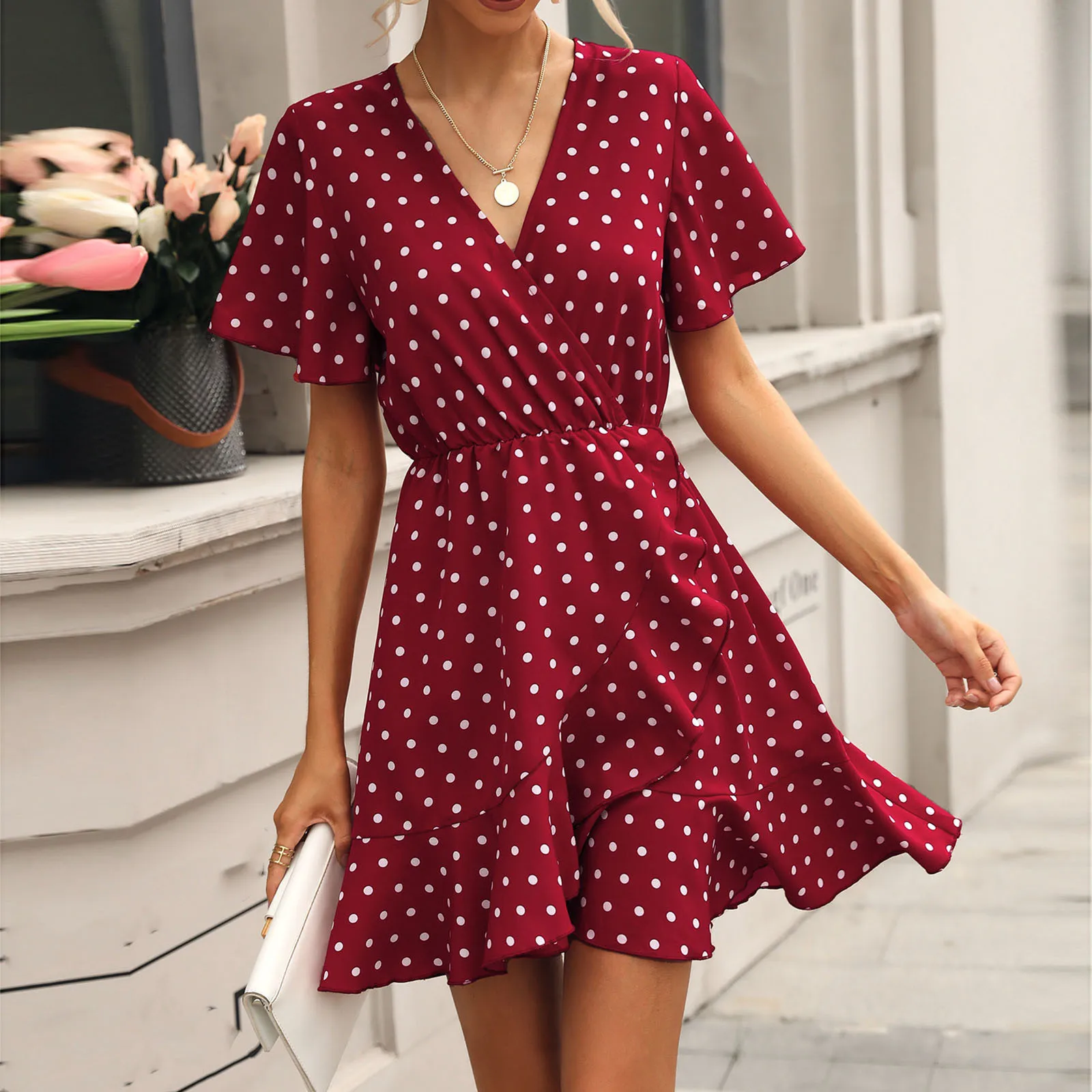 

Dots Printed Dress for Women Elegant Casual Women's Dresses Ladies 2022 Short Sleeve Dresses Summer Women's Sundress Boho Beach