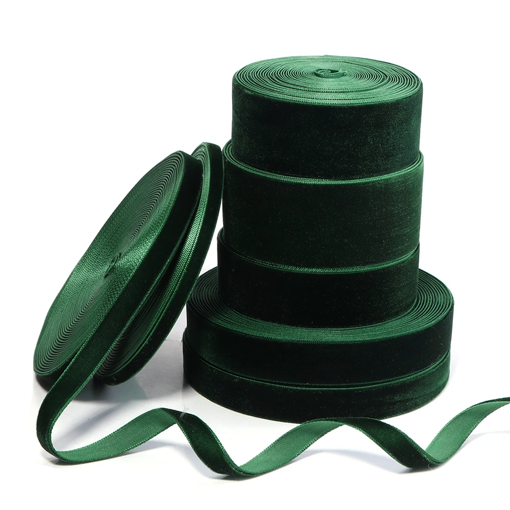 5–10 Yards/Rolle dunkelgrüne Samtbänder, einseitiges Beflockungsgurtband für Weihnachtsfeier, DIY, handgefertigte Geschenkverpackung, Dekoration – Detail 3
