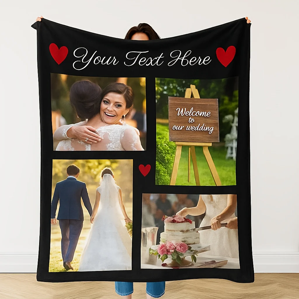 Personalized Custom Flannel Blanket Customized Photo/Text Blanket Soft Cozy for Beds Sofas Offices Camping Perfect Wedding Gifts