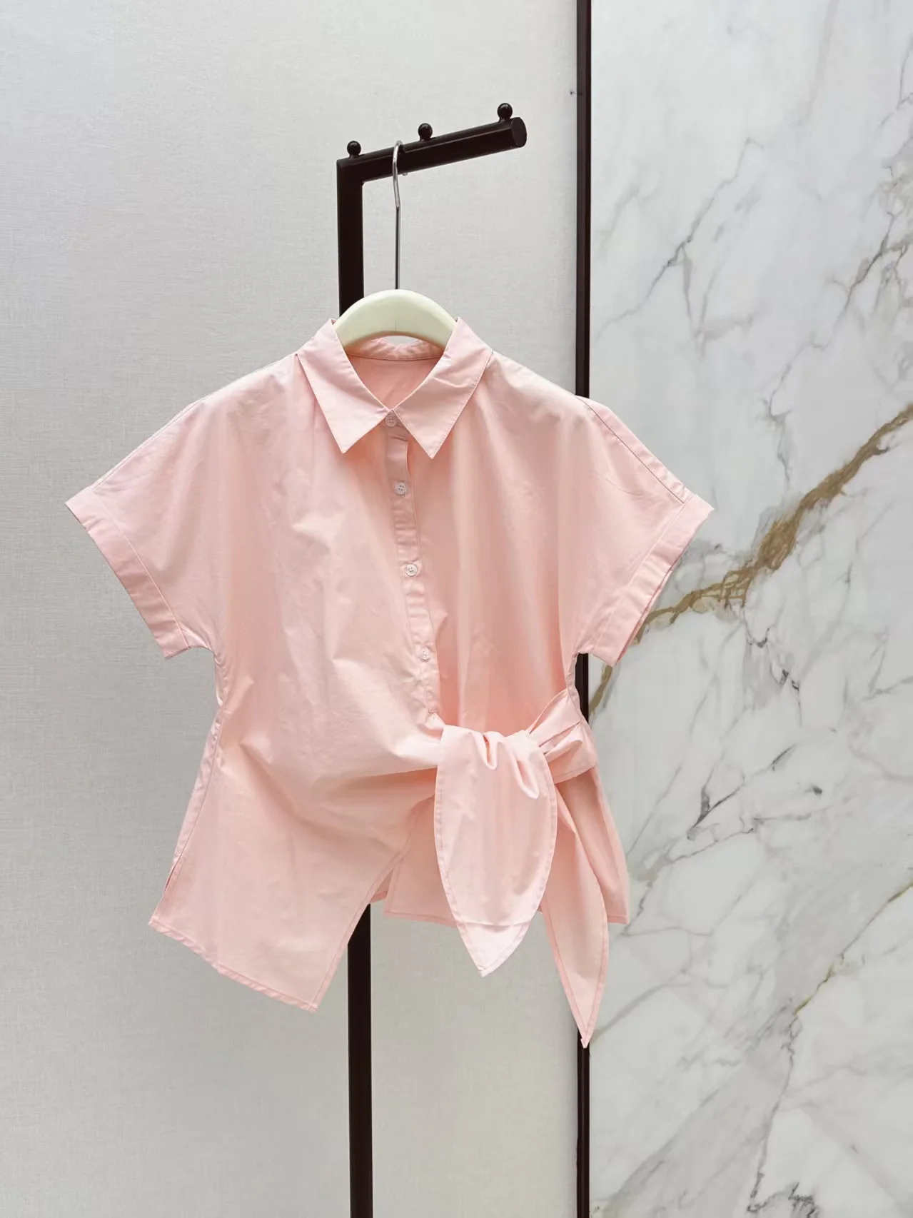 

High quality summer new product women's collar solid color short sleeved shirt, simple and versatile top shirt