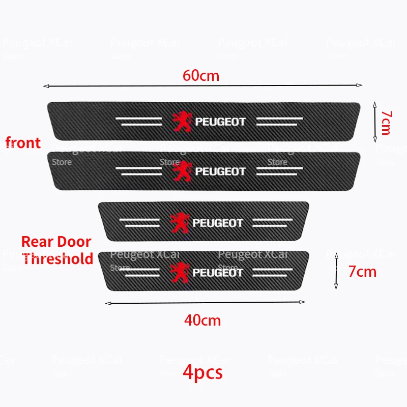 Car Logo Door Carbon Fiber Sill Protector Stickers For for Peugeot 2008 3008 4008 206 207 301 307 308 408 508 Interior Mouldings