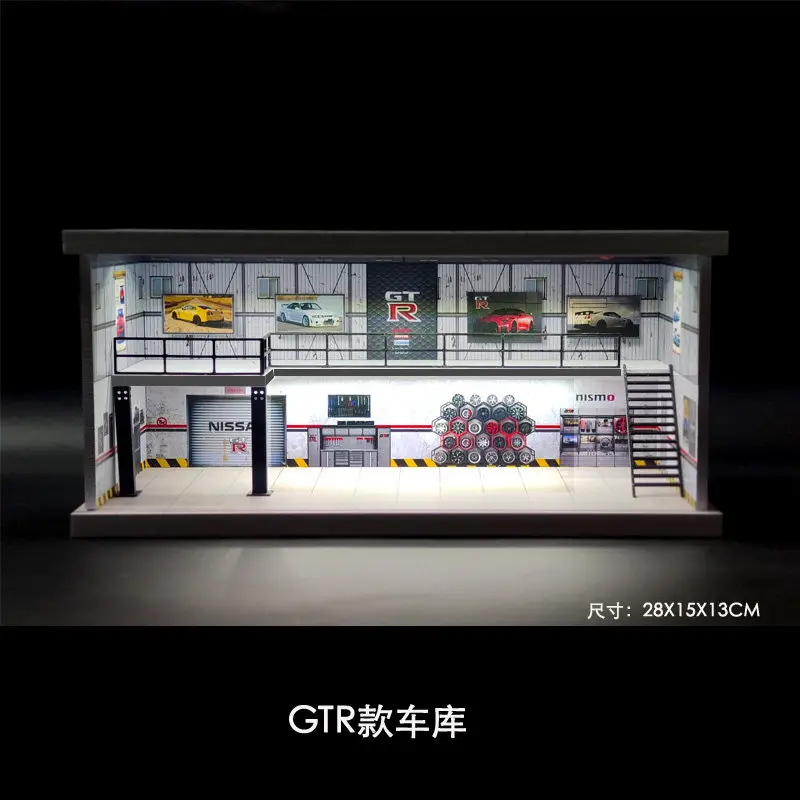 

1/64 Parking Lot Model Alloy Car Model Storage Cabinet with Light-Activated Dust-Proof Door