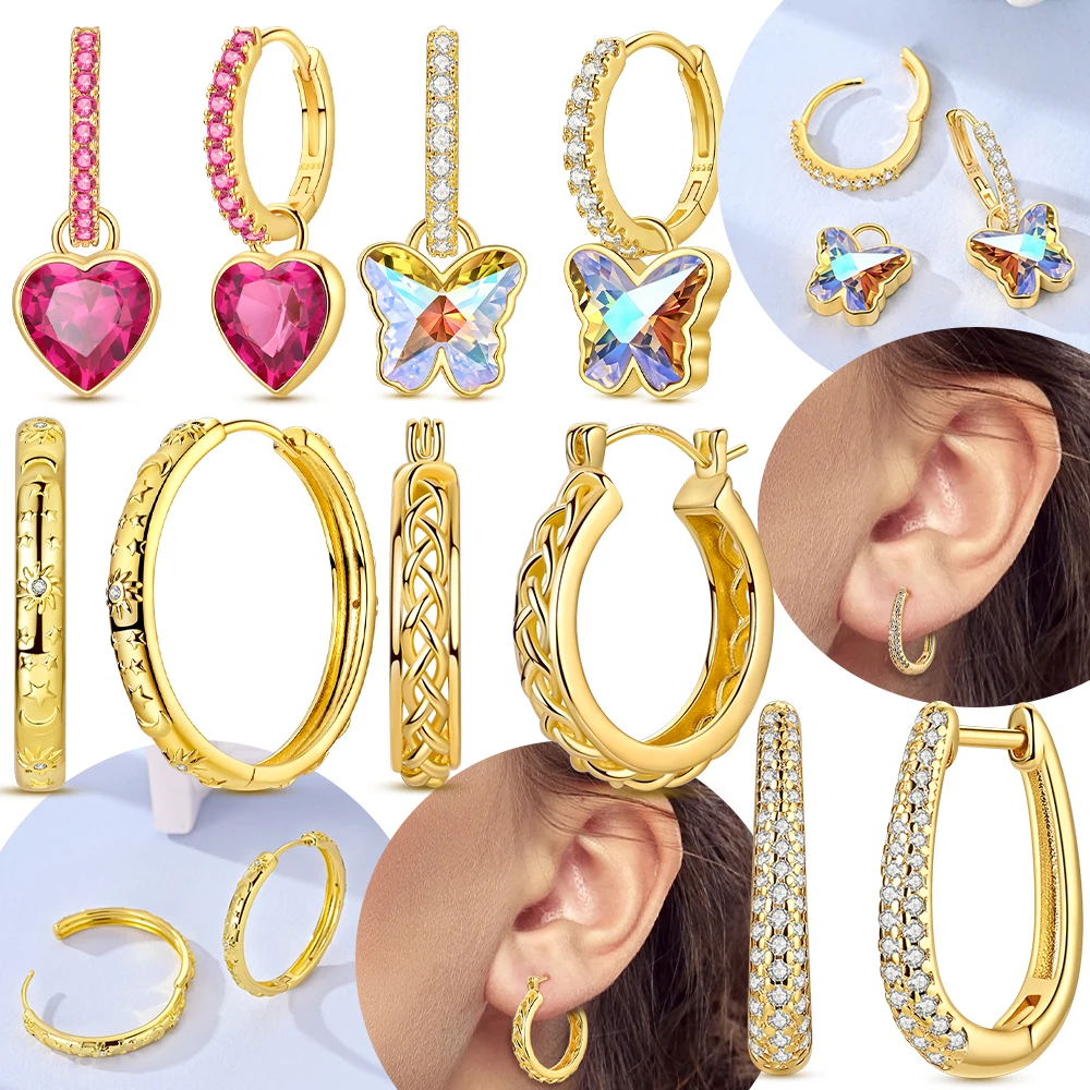 

2025 New Gold Shining U Earring Gold Sun Moon Butterfly Heart Earrings Original 925 Silver Valentine's Day Gift Women Jewelry
