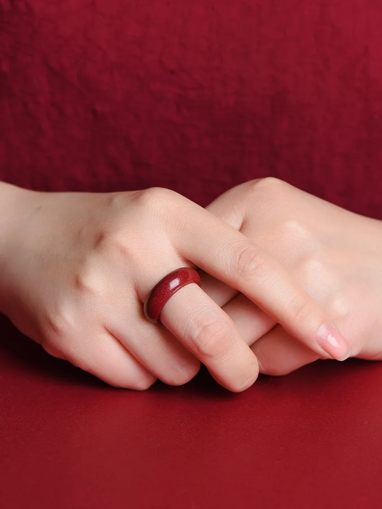 Natural 100% Real Red Cinnabar Jade Rings Hollow Out Cloud Pattern Jewelry Band Ring Jade Stones for Men Jewellery Mens Rings