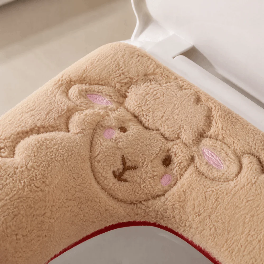 Thick Warm Toilet Seat Cover Skin-Friendly Cartoon Plush Toilet Seat Soft Texture Removable Toilet Mat Bathroom Use