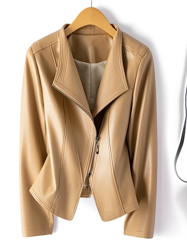 

Ning Genuine eepskin Jaet Women's ort Sle Slimming Spring Autumn Faionable Outerwear Cact Size Coat