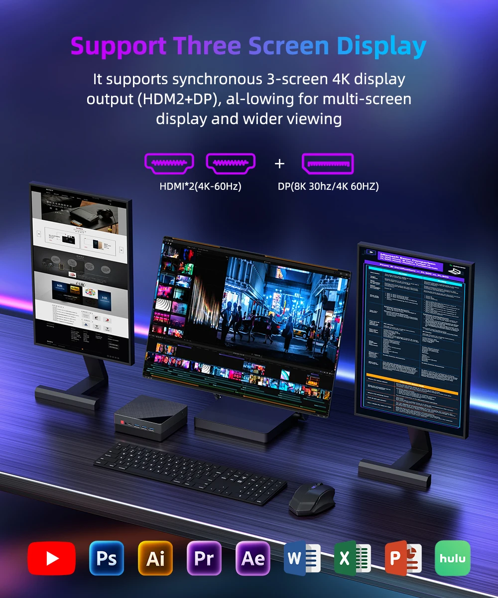 Aittact Mini PC AMD Ryzen5 7530U 4500U 4300U 5300U ordenador de juegos de escritorio WIFI5 BT4.0 DDR4 Triple pantalla LAN Dual