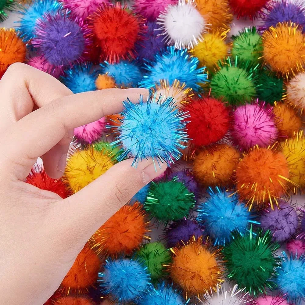 Glitter Balls Pompom Furry Balls Christmas Pom Poms Kids DIY Pompones Craft Supplies Handmade Decoration Materials