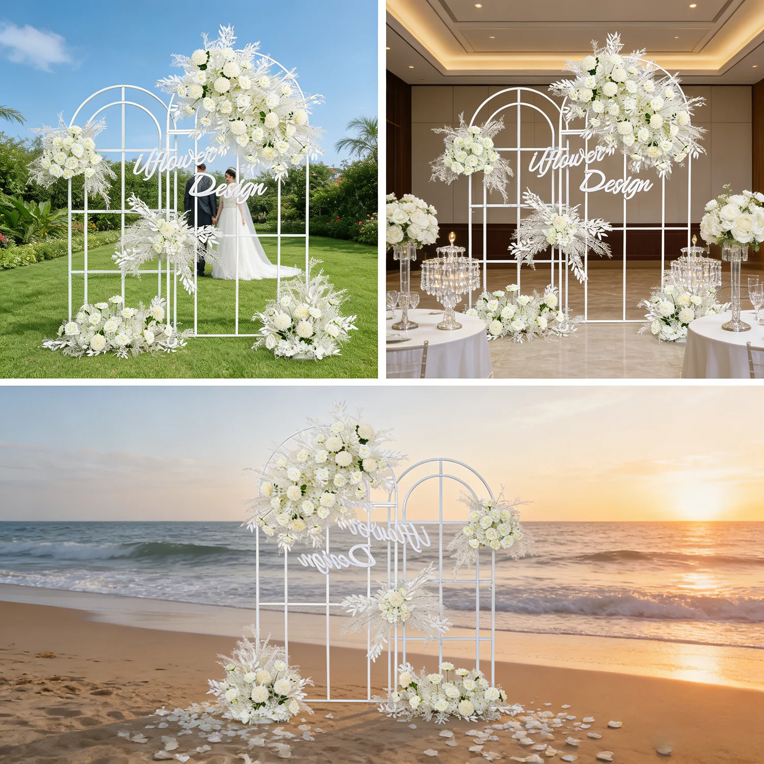 

Uflower Wedding Arch Arrangement Artificial Flowers Hydrangea Baby Breath Flower Row Stage Decor Road Leading Flower Ball Props