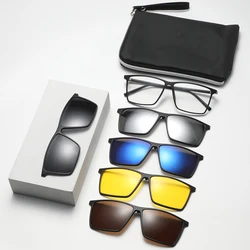 Women's PC Myopic Magnet Sunshade Sunglasses Man Polarized Clip Style Glasses 5 In 1 Glasses Frame With Built In Glasses Box