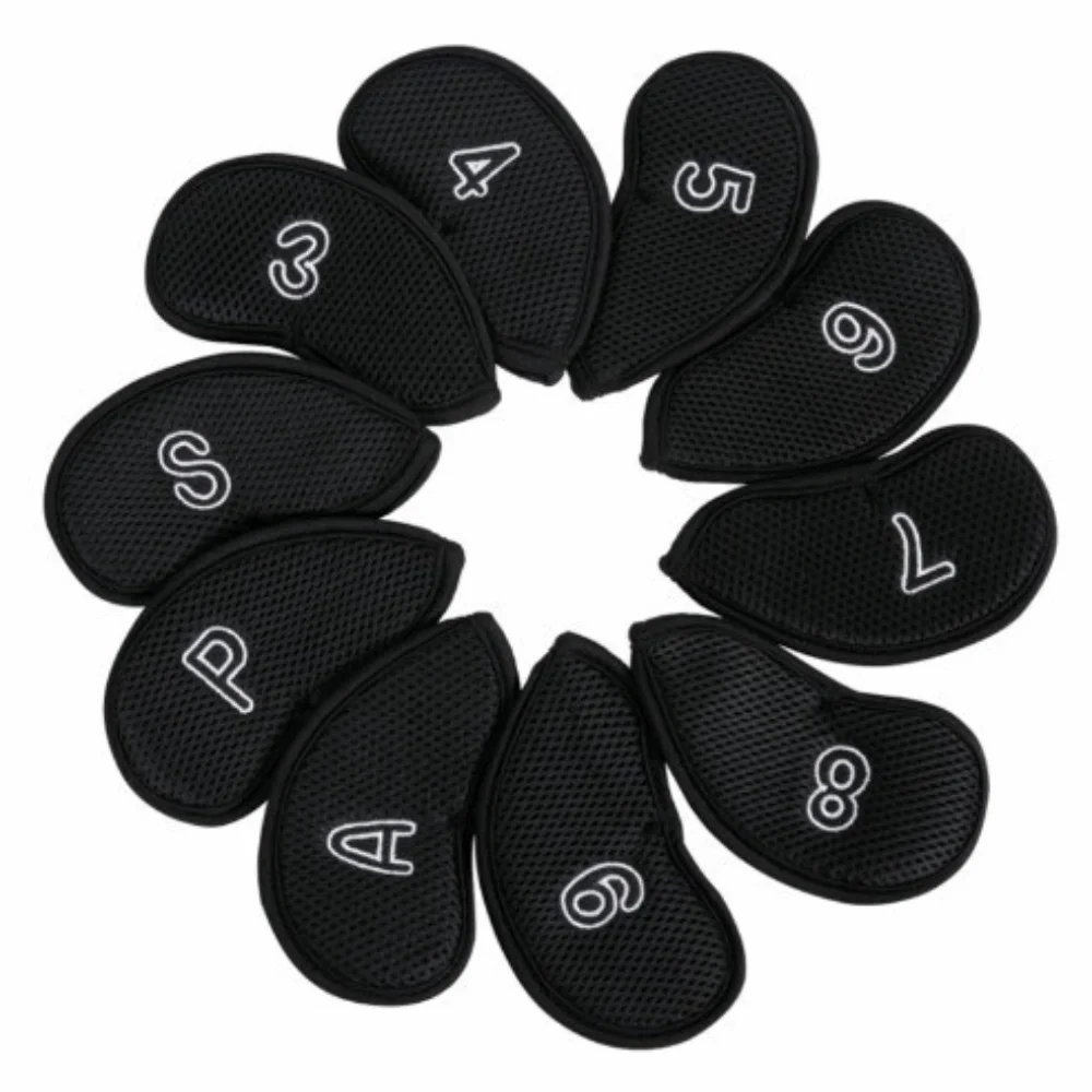 10pcs With Numbers Golf Iron Covers Set Sponge Mesh Cloth Golf Club Head Cover Protective Cover Sleeve Shape Golf Head Cover