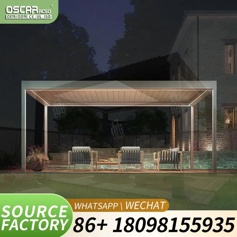 Waterproof Motorized Manual Bioclimatic Eco Friendly Aluminium Garden Pergola Light Louvre Pavilion for Patio Backyard Balcony i