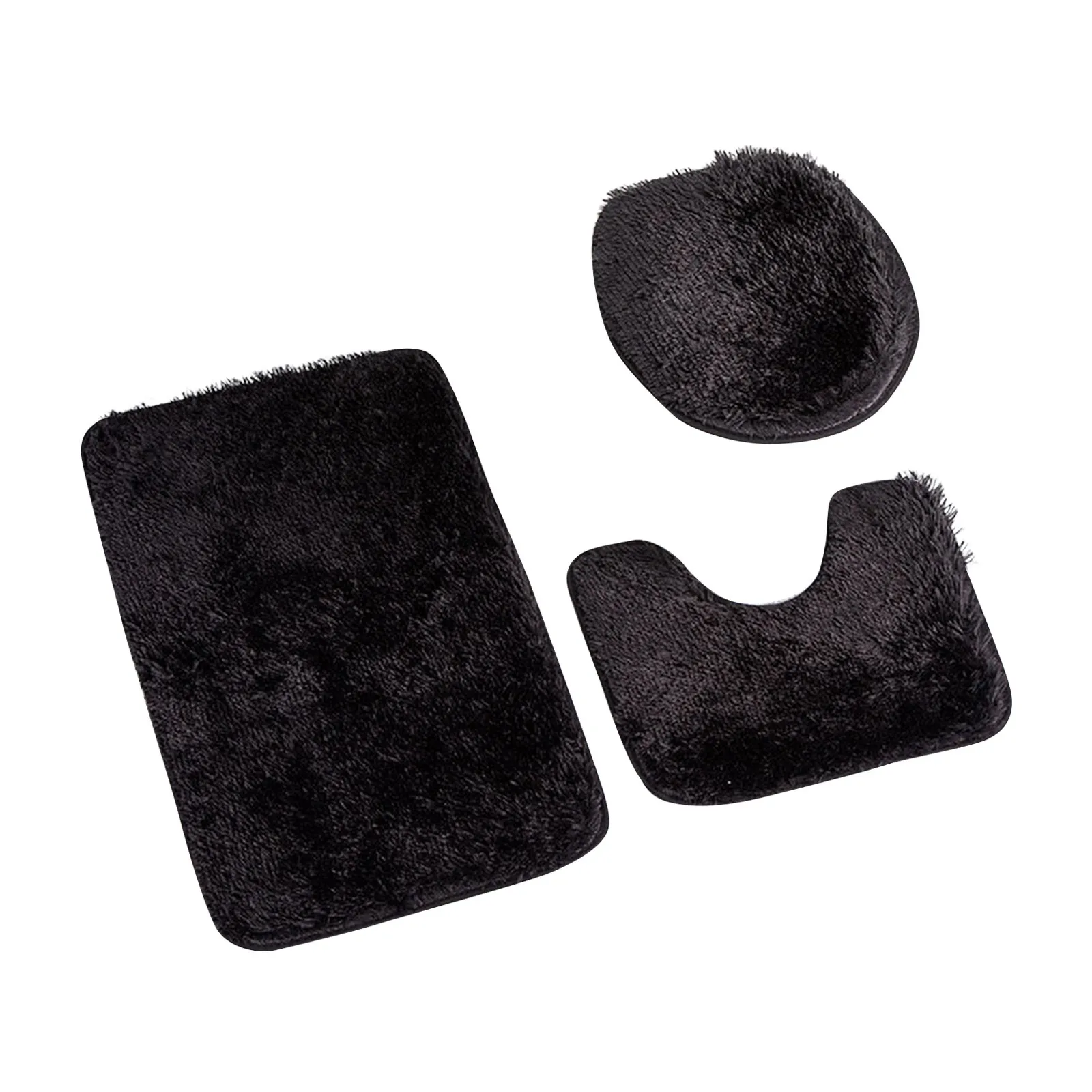 Bathroom Carpet Toilet Cushion Cover Microfiber Absorbent Non-Slip Mat Three-piece Set=U-shaped 40*50+cover 45*50+door Mat 50*80