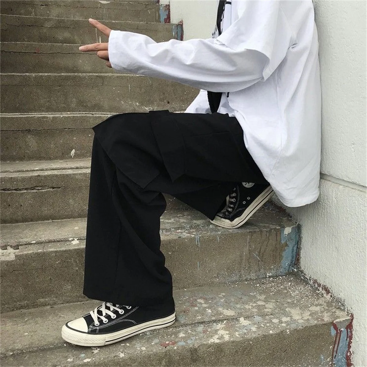 黒メンズヒップホップカーゴパンツカジュアル夏固体複数ポケットズボンクールリボン Techwear 学生スウェットパンツ男の子