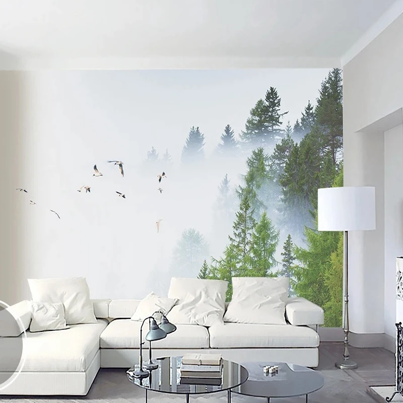 Custom 3D Photo Foggy Forest Birds Landscape Mural Wallpaper for Bedroom Living Room TV Background Wall Decor Waterproof Canvas