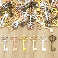 50Pcs Vintage Key Pendant DIY Bracelet Necklace Earring Antique Metal Charms for Jewelry Making 9*21MM