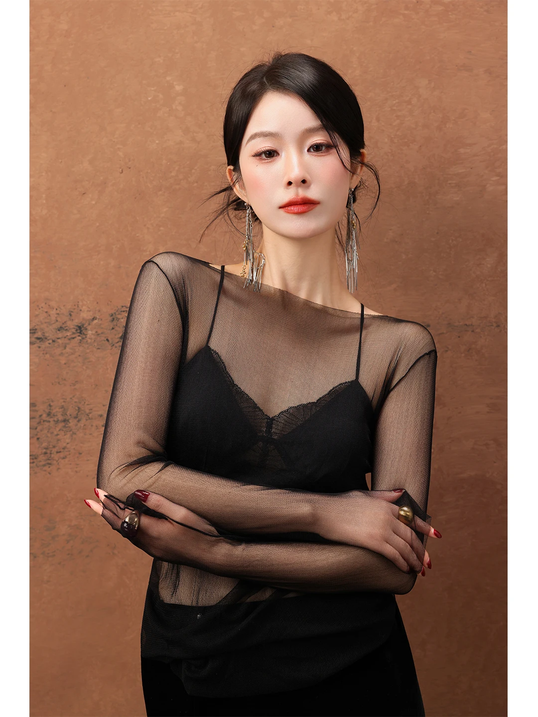 

Женский вязаный свитер Silk Me Fitting Base с полупрозрачным дизайном, длинными рукавами и круглым вырезом, весенняя мода, простой стиль