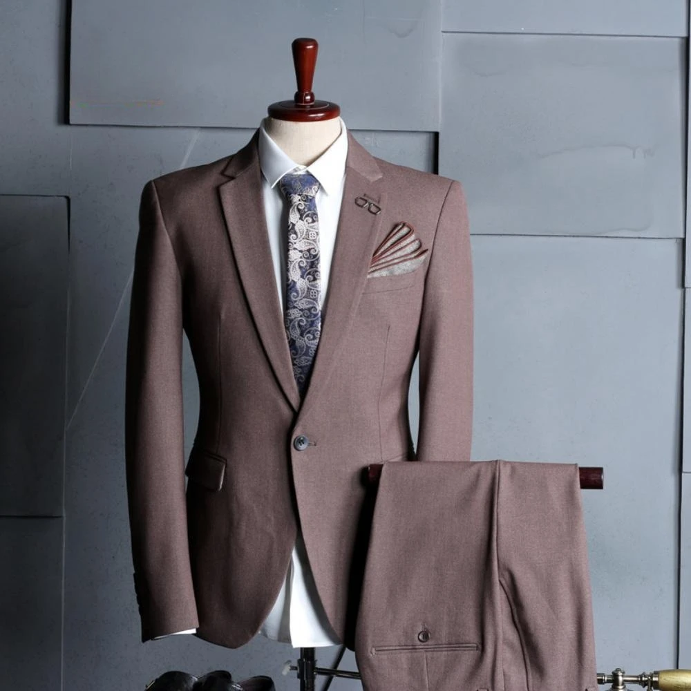Mature Confident Business Suit Set For Trip,Formal Men's Slim Fit Suits Office Outfit,Notched Lapel Men Tuxedo Banquet Wear