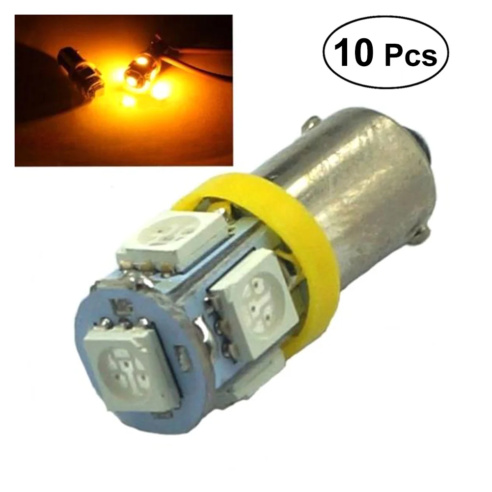 10pcs BA9S 5050 5 SMD LED Car Light Lamp Blub Interior Reading Light Lamp (Yellow) high-power LED bulb