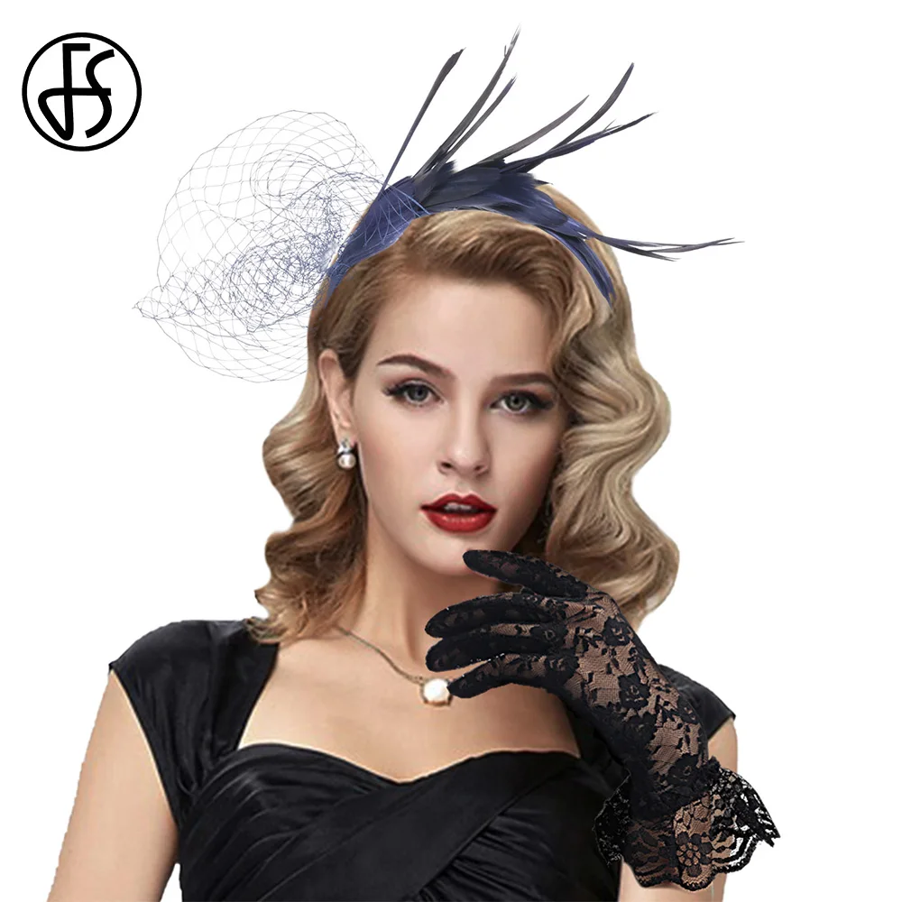 FS Fascinators Headband Elegant Veil Feather Wedding Bridal Small Top Hats For Women Formal Dress Cap Party Headpiece 2023