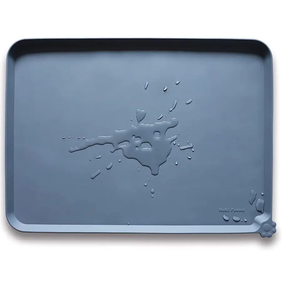 

XLarge Silicone Non Slip Pet Dog Cat Bowl Mats Waterproof Dog Cat Food Mats for Carpet Gray