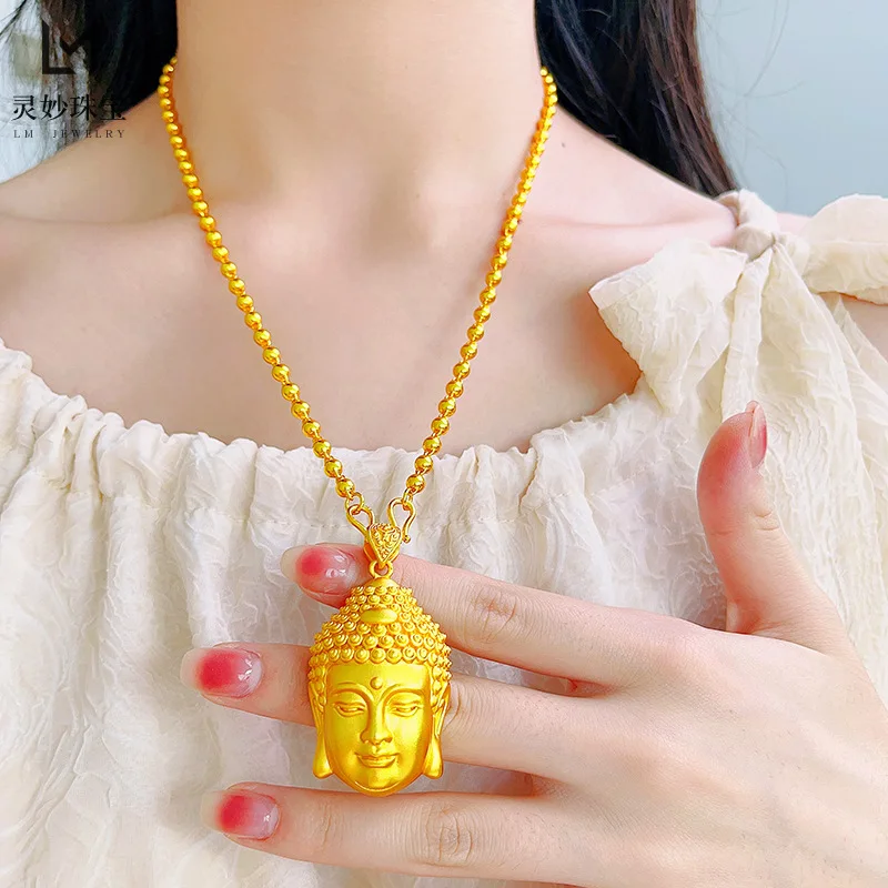 

Large Buddha Head Pendant Unisex 24K Gold AU999 - Dignified design, rich gold texture, suitable for all genders