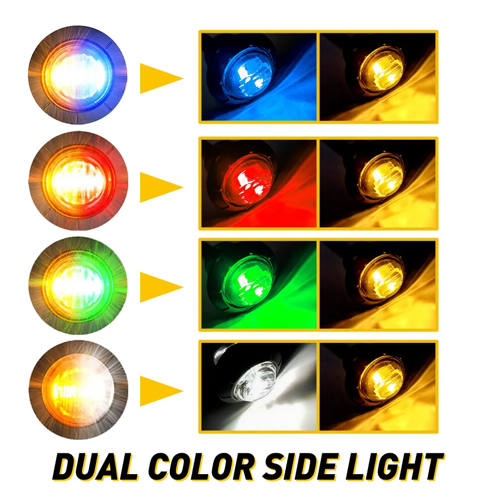 

PSEQT 10pcs Universal 12V Dual Color LED Side Makrer Lights Round Truck Trailer Front Rear Bullet Indicator Clearance Light 12V