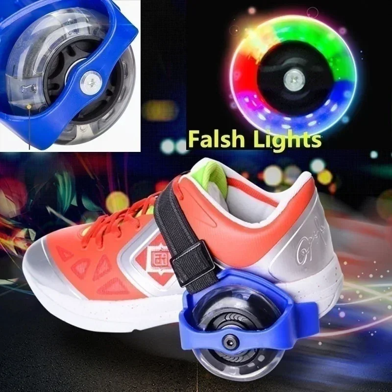 1 Pcs Double Wheel Walking Shoes Wear-resistant Roller Skating Adjustable Walking Tool with Three Colored Shining Shoe Wheels